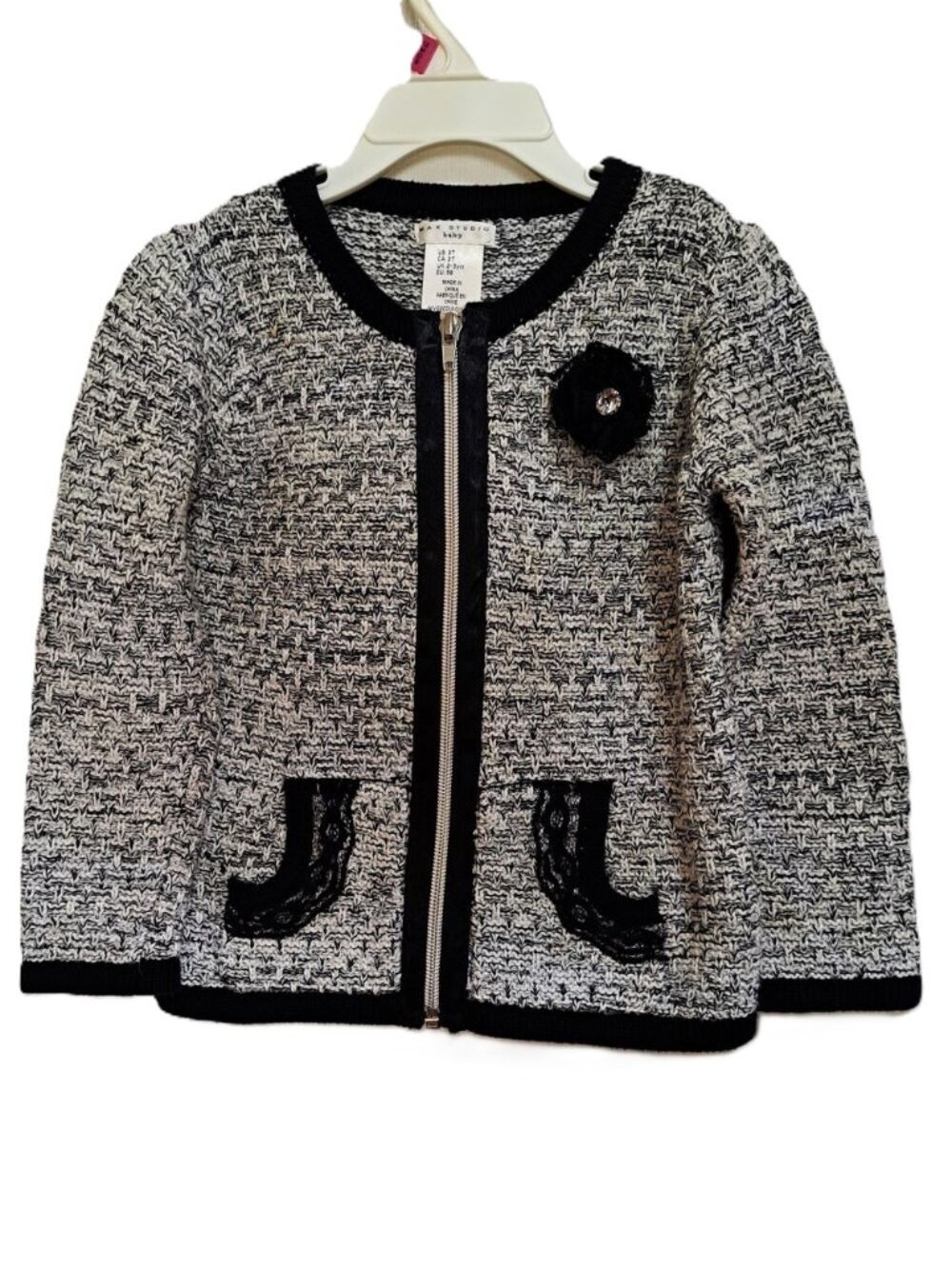 Max Studio Baby Girls Tweed Jacket Blazer Black White Size 3T EUC